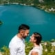 Tania Matteo Prematrimoniale Abruzzo Lago di Scanno Sulmona coppia si guarda sorridendo con vista lago a forma di cuore